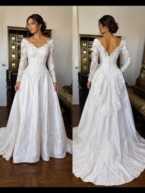 Mon Cheri Victorian Style Duche VINTAGE Silk Size 6 wedding dress Ivory white #W